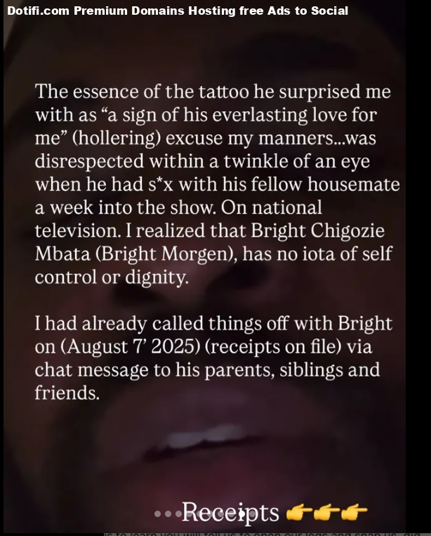 Hes opened a can of worms  Ex BBN star Bright Morgans ex-girlfriend finally speaks, promises more revelations
