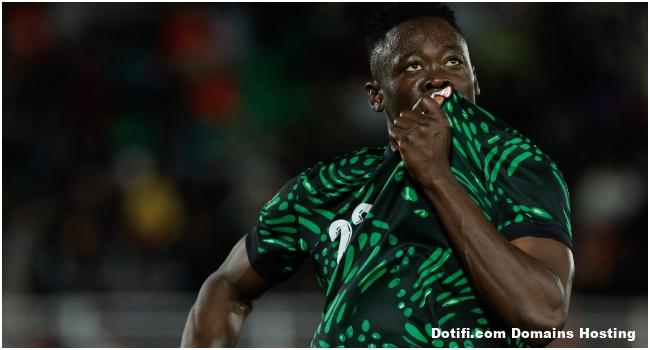 Nigeria's forward #22 Akor Adams celebrates scoring the team's fourth goal during the Africa Cup of Nations (CAN)