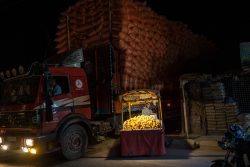 A man waits for clients while selling mangos in his street stall in the late afternoon in Kandahar City, Afghanistan, on June 12.